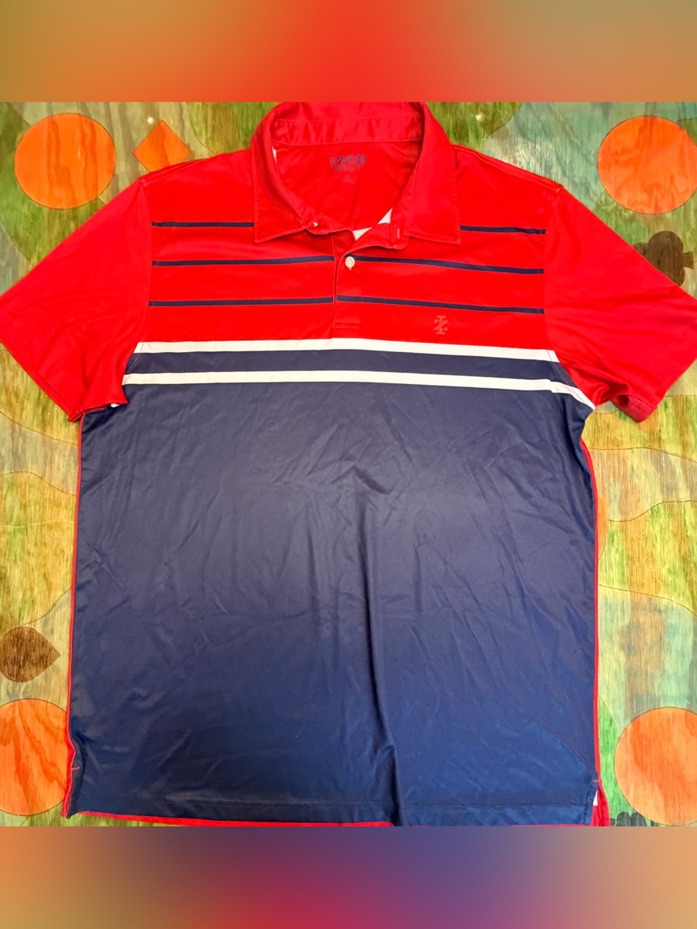 Izod Mens Blue Red Short Sleeve Performance Golf Tennis Polo Shirt XLG Stripes P
